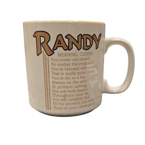 "RANDY" CERAMIC COFFEE MUG, POETRY READING. MADE IN KOREAN. LIKE NEW CONDITION.
